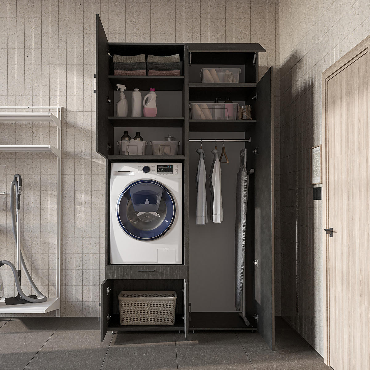 WASCHMASCHINENSCHRANK Serie 3 127cm Breit, 240cm Hoch - Schwarz, Holzwerkstoff (127/240/67cm)