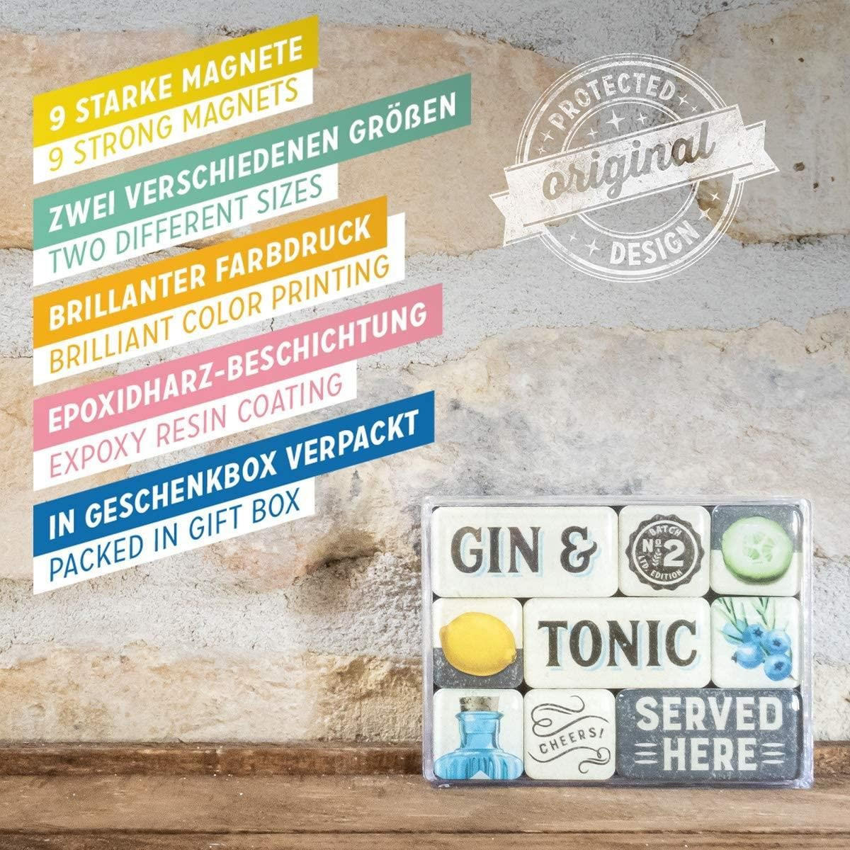 MAGNETSET 9-teilig Open Bar Gin & Tonic Served Here - Multicolor, Metall (9/7/2cm) - Nostalgic-Art