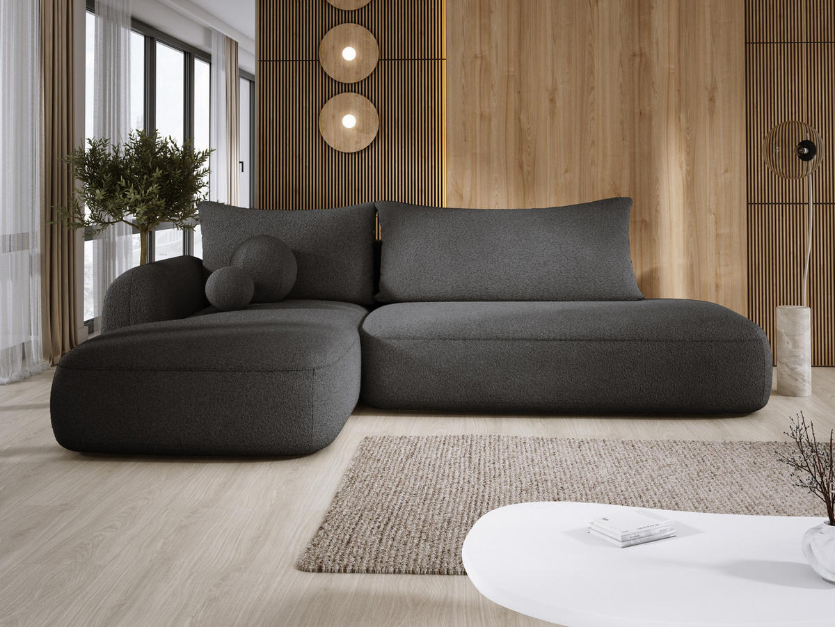 ECKSOFA BABU Mit Bettfunktion – Moderne Polsterecke Für Wohnzimmer Funktionales Schlafsofa Im Stoff NOW OR NEVER, 300x105x60cm, Linke, SCHWARZ - Anthrazit, Holz/Textil (190/300cm) - DomoHome