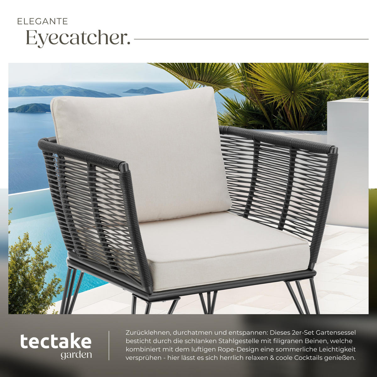 GARTEN-LOUNGESESSEL Sundo,75,5 x 67 x 71 cm,anthrazit - Anthrazit, Textil (75.5/71/67cm) - tectake