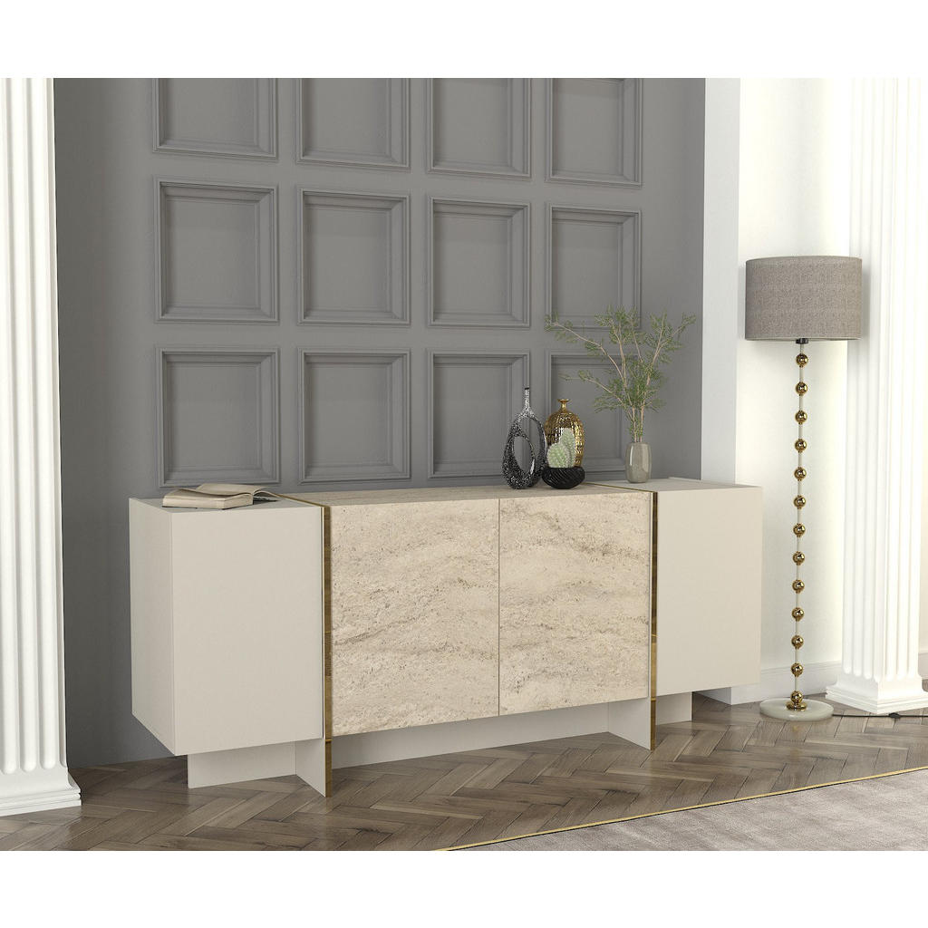Thumbnail - moebel17 Sideboard, Beige, Holzwerkstoff, Stein Optik, Beton Optik, Marmor Optik, Rechteckig, 150x74x45 cm, Wohnzimmer, ...