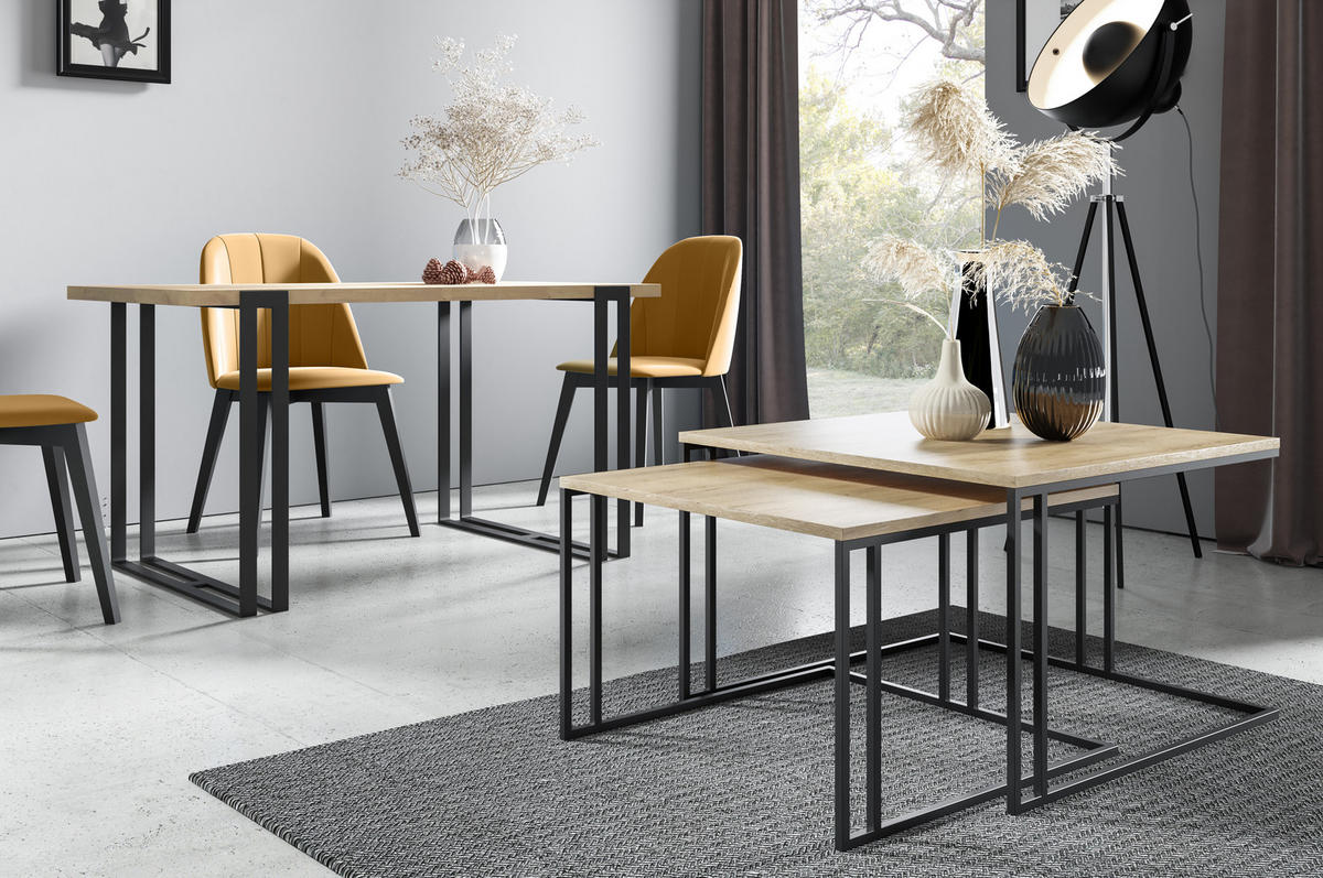 COUCHTISCHEN ASTER 2-tlg - Eichefarben/Schwarz, Holzwerkstoff (76/76/50cm) - Meblini