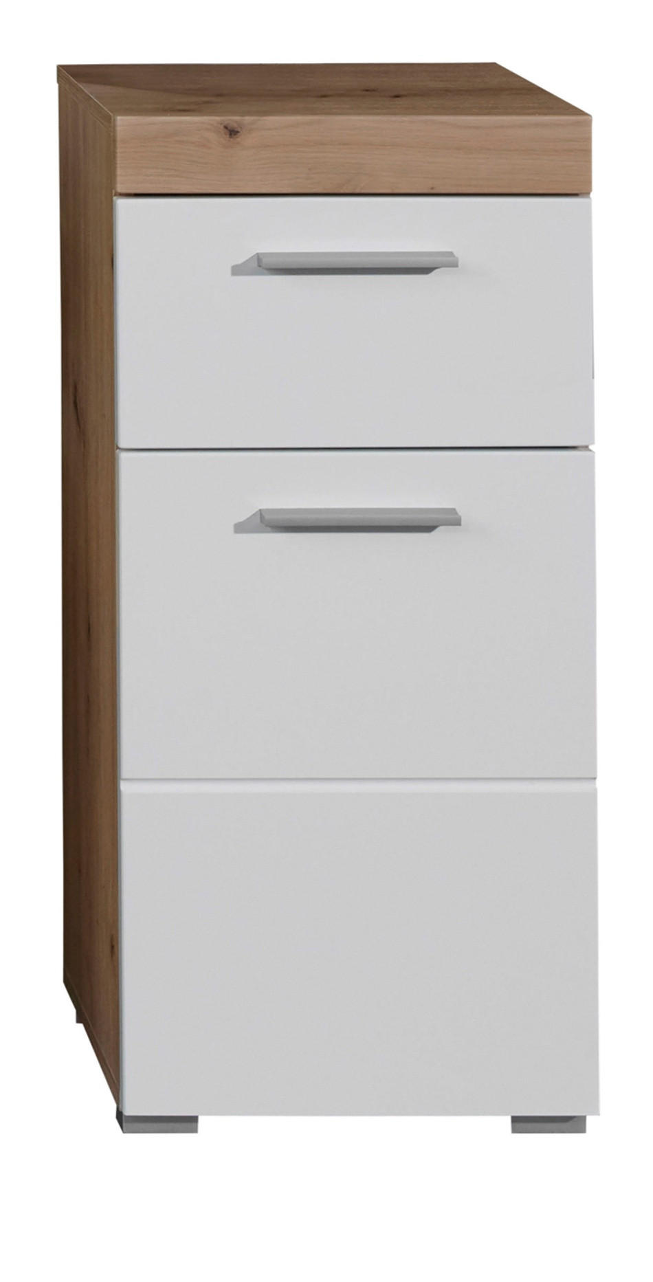 BADSCHRANK weiß Hochglanz, Asteiche 37 x 79 cm, Badezimmer Kommode modern - Eichefarben/Weiß, Holzwerkstoff/Kunststoff (37/79/31cm) - Top.Furn