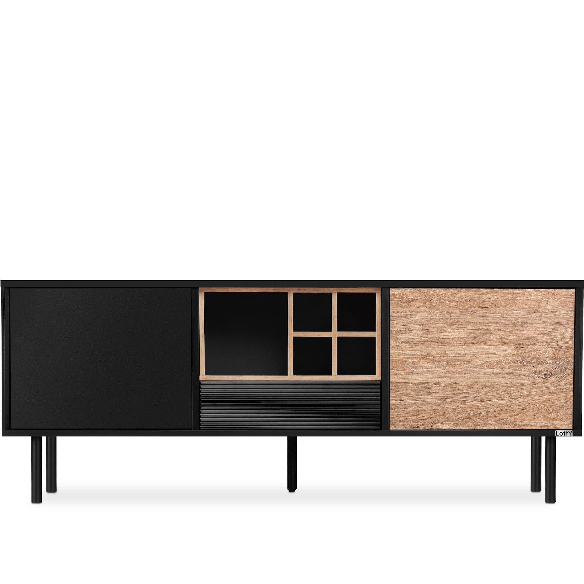 TV-SCHRÄNK LOFTY Loft-Stil, schwarz - Eichefarben/Multicolor, Holzwerkstoff (152/59/41cm) - KONSIMO®