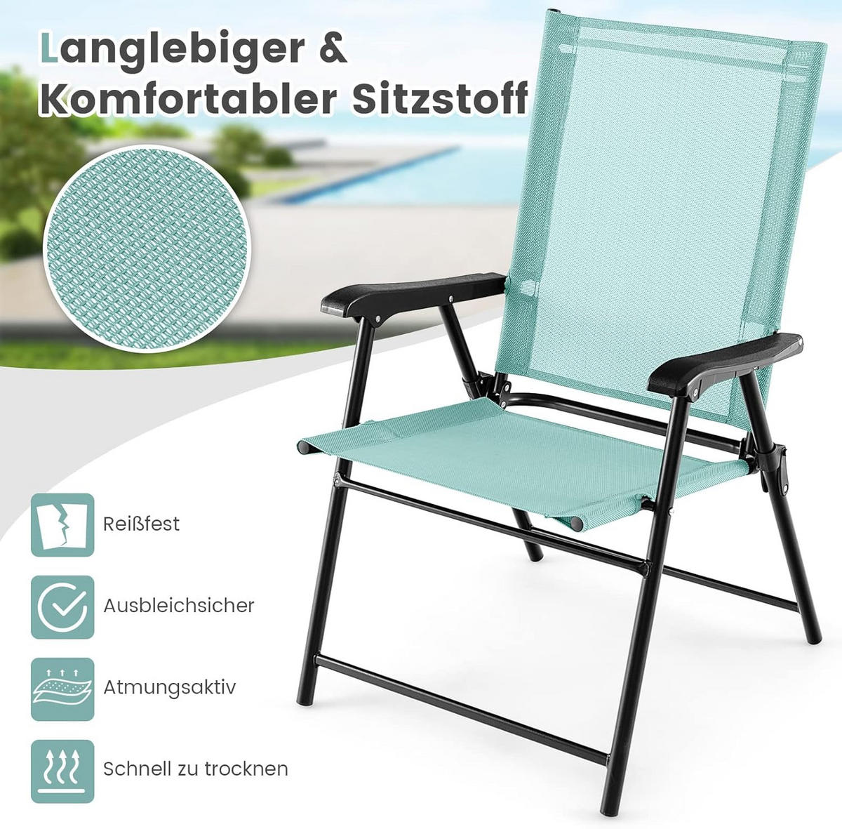 KLAPPSTÜHLE Türkis(2er-Set) - Türkis, Metall (60/93/65cm) - COSTWAY