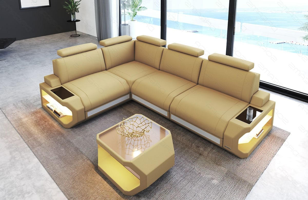 ECKSOFA Siena Beige Weiß Mikrofaserstoff - Beige, Kunststoff (272/272cm)