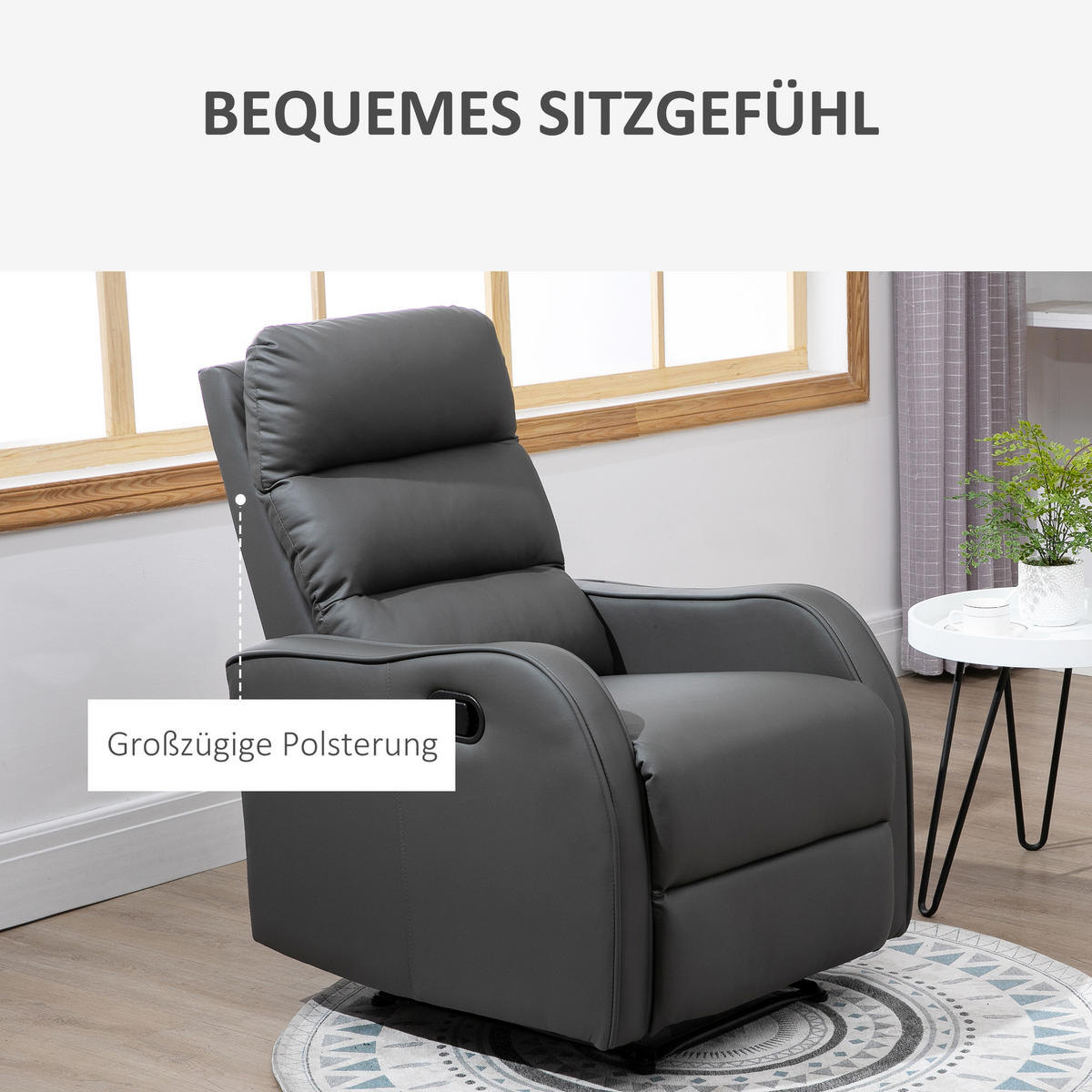 RELAXSESSEL, Kunstleder Eisen Dunkelgrau - Dunkelgrau, Kunststoff (65/100/89cm) - HOMCOM