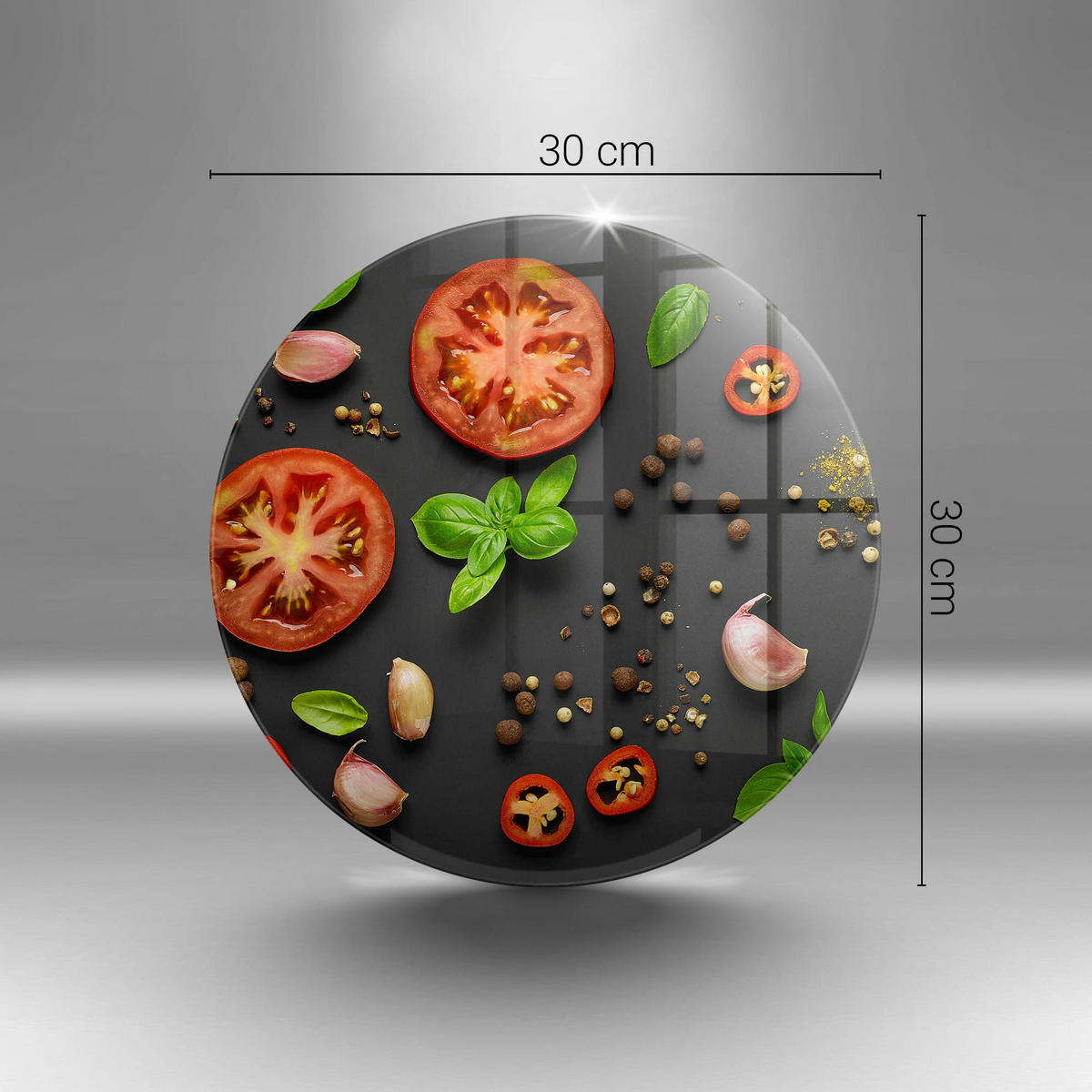 GLASPLATTE Ø 30 cm Tomaten und Gewürze - Graphitfarben, Glas (30/30cm) - Wallfluent