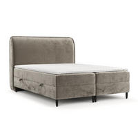 BOXBETT Melba Beige 140/200 cm mit Matratze und Topper - Beige/Schwarz, Holz/Holzwerkstoff (140/200cm) - Maison de Reve