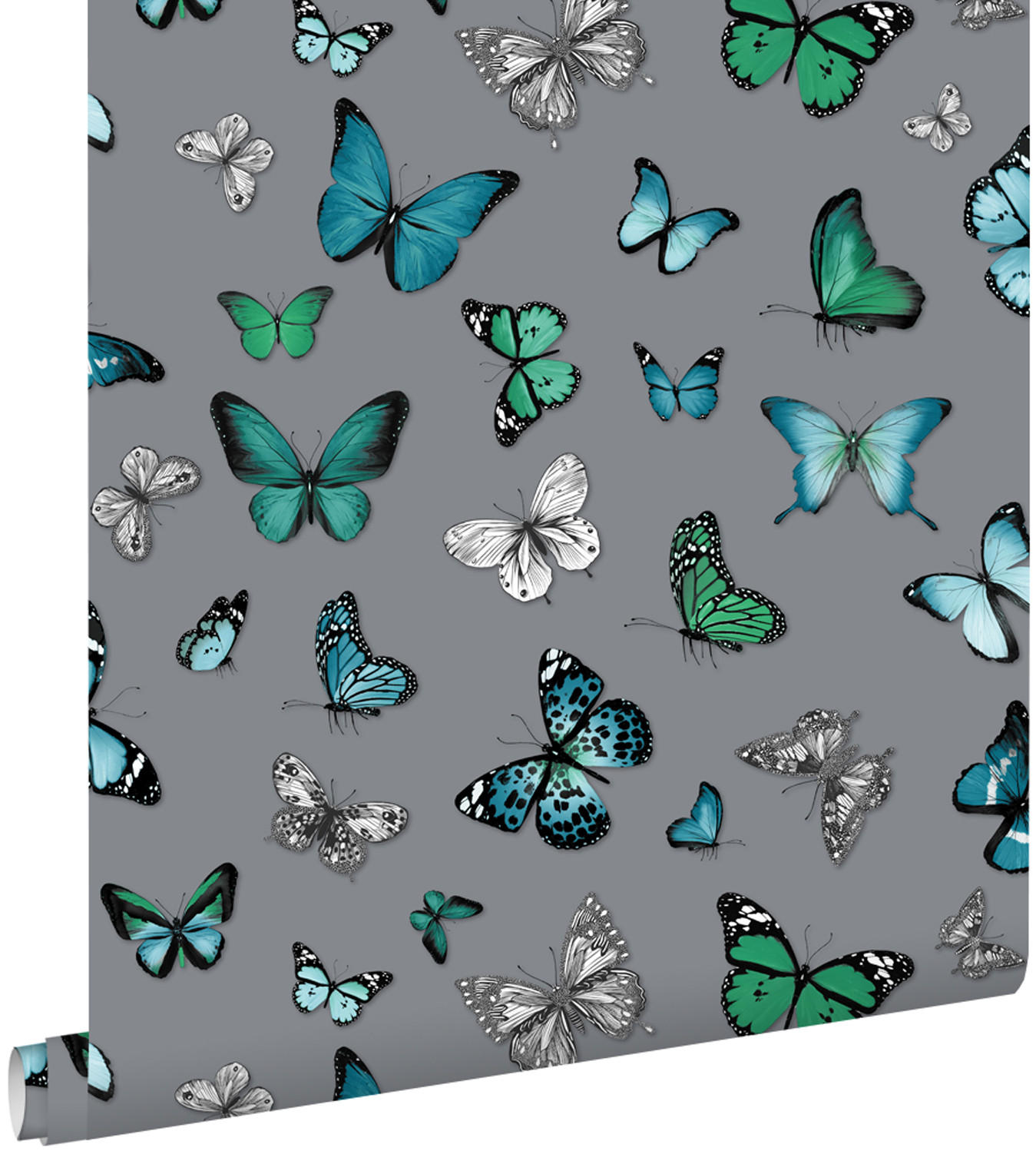 TAPETE Schmetterlinge 53 cm x 10.05 m - Grau, Papier (53/1000cm) - ESTAhome