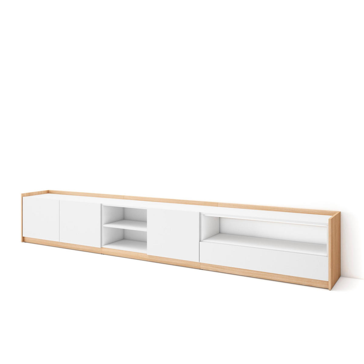 TV-SCHRANK, Lowboard, Weiß und Eiche Soft, 310/37/50cm - Weiß, Holzwerkstoff (310/50/37cm) - Skraut Home