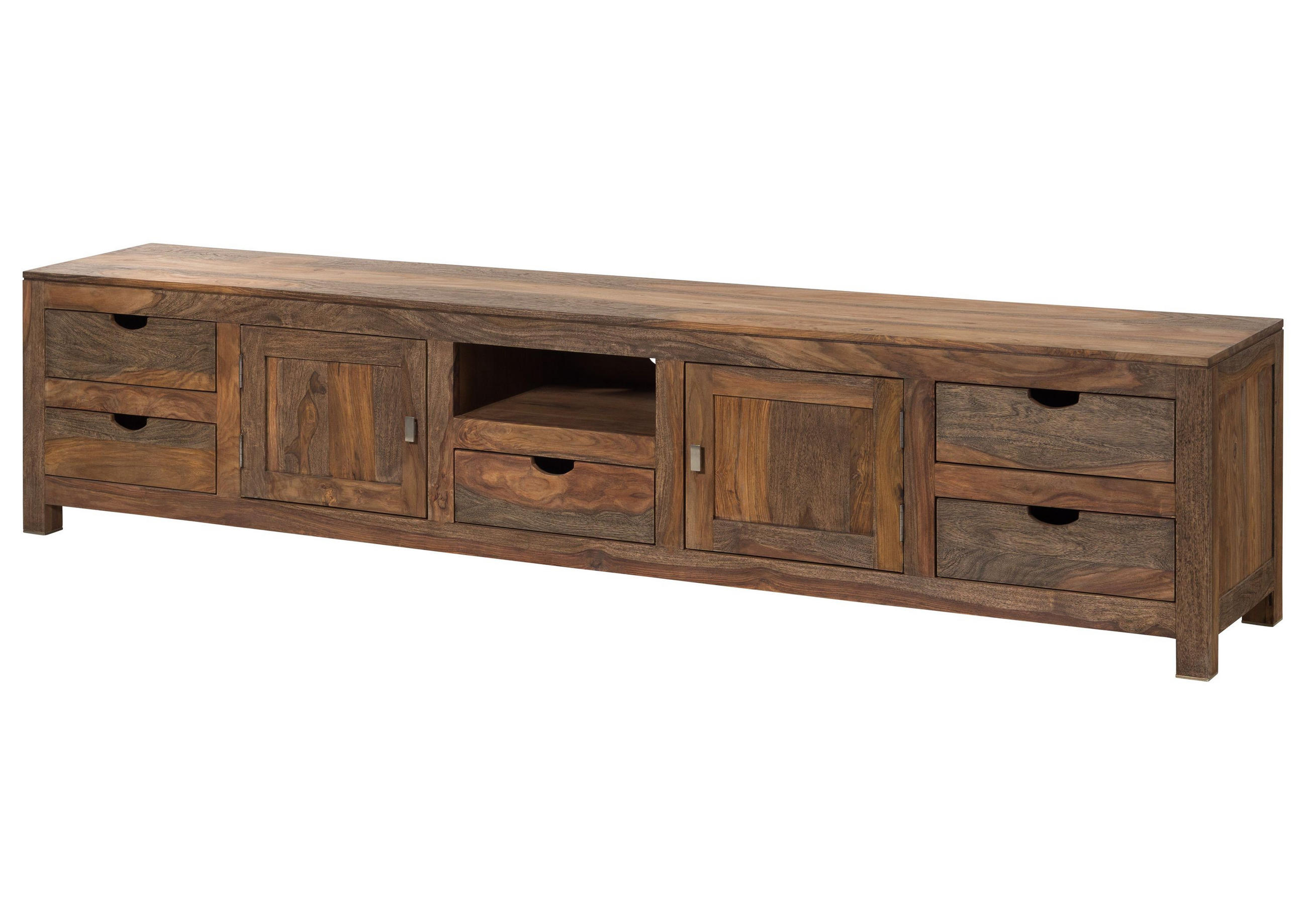 TV-BOARD Sheesham 260x45x56 grau geölt NATURE GREY #39 - Grau, Holz (260/56/45cm) - Massivmoebel24
