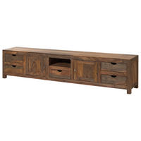 TV-BOARD Sheesham 260x45x56 grau geölt NATURE GREY #39 - Grau, Holz (260/56/45cm) - Massivmoebel24
