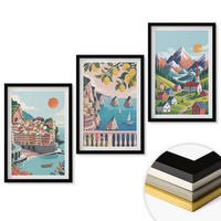 WANDBILDER 3er-Set - 40x60 cm Schwarzer Rahmen - Farbenfrohe Berge und Städte - Schwarz, Kunststoff (40/60cm) - ArtPrintCave