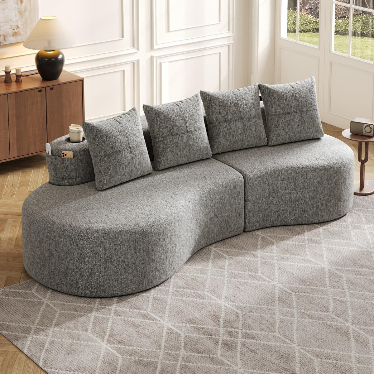 BIGSOFA Loungesofa,3er-Sofa,reich gepolstert,Leinenstoff,Hellgrau - Hellgrau, Textil (240/63/109cm) - LVHOM
