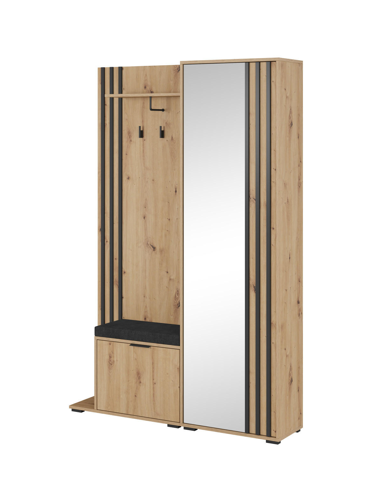 Ravio Garderobe Eiche Artisan, Schwarz 131x192x40 cm