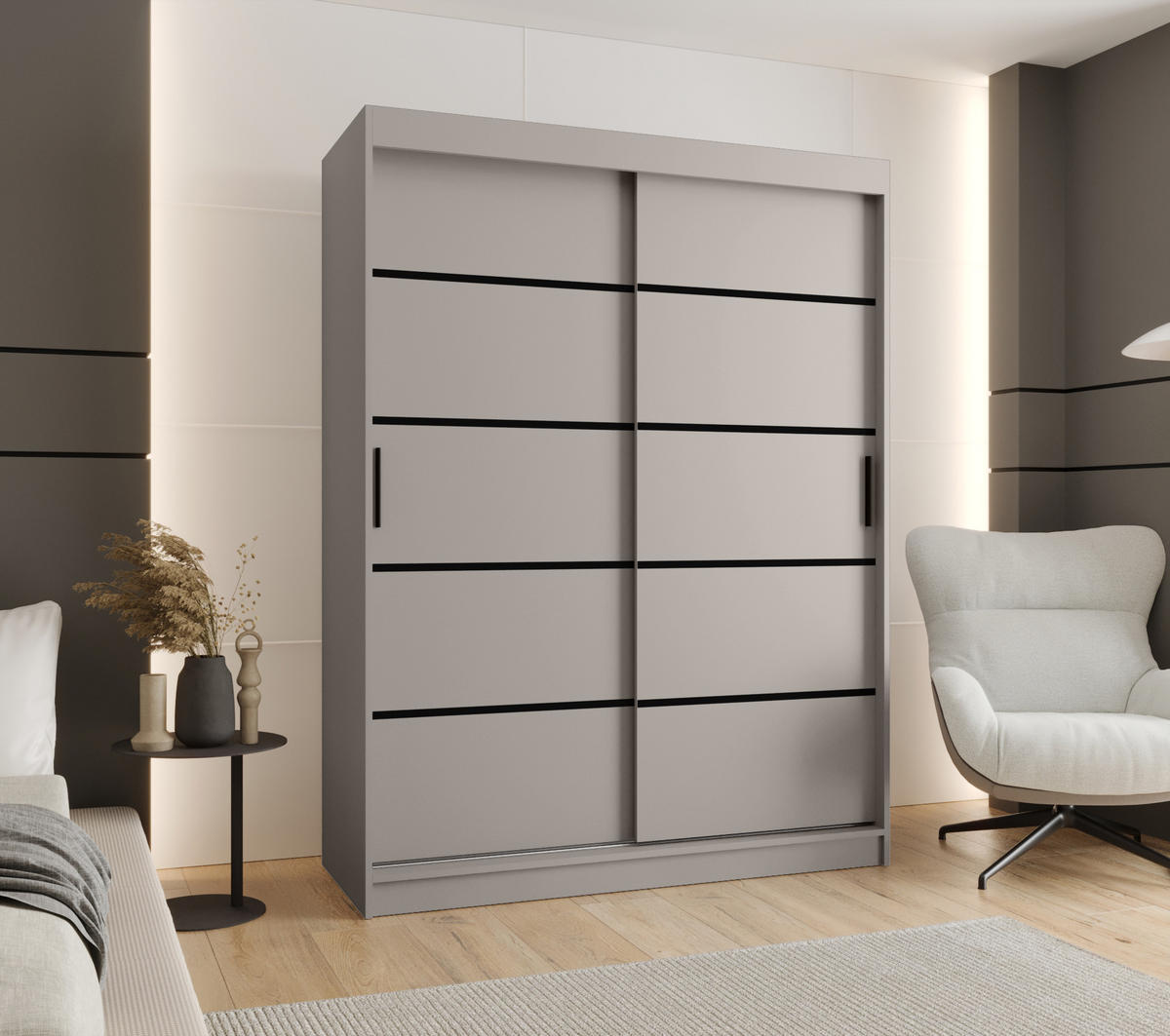 ŠATNÍ skříň s posuvnými dveřmi 200/150/62 2dveřová - černá/kašmírová, dřevo/plast (150/200/62cm)