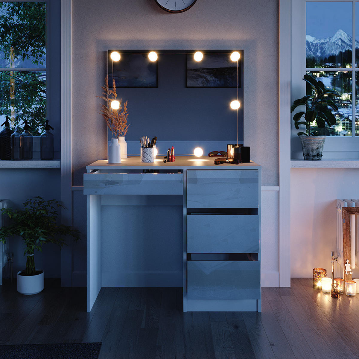 SCHMINKTISCH Sherry Weiß 90 cm mit LED Beleuchtung - Weiß, Holzwerkstoff (90/75/40cm) - Vicco