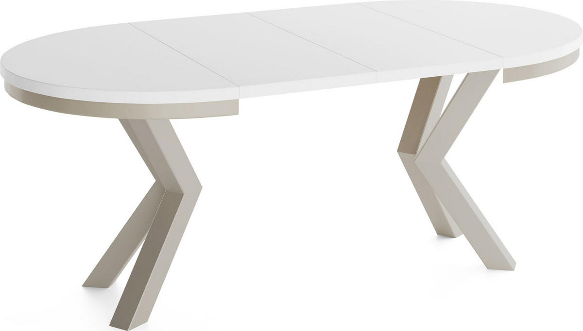 ESSTISCH Clara Grau-Beige runder ausziehbarer, Weiß 100-180/100/76 cm - Weiß/Grau, Holzwerkstoff/Metall (100/176/76cm) - WFL GROUP
