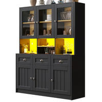 BUFFETSCHRANK 140/40/175 cm aus MDF mit LED-Beleuchtung, App-Steuerung und verstellbaren Einlegeböden, Schwarz - Schwarz, Holzwerkstoff (140/175/40cm) - Redom