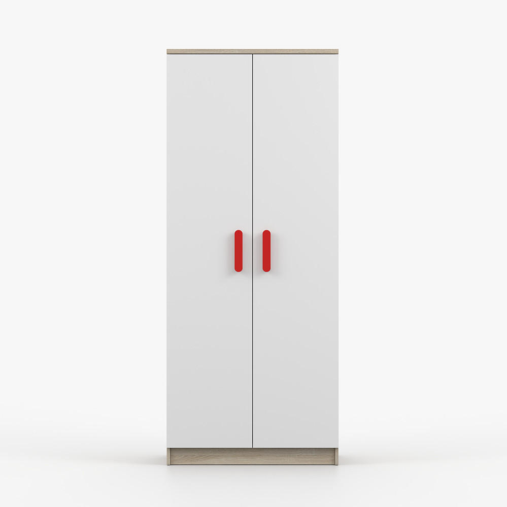 DREHTÜRENSCHRANK 80/192/50 cm 2-türig Jonas III 06 Sonoma Eiche/Weiß + rote Griffe - Rot/Weiß, Holz/Holzwerkstoff (80/193/50cm) - imoebel24