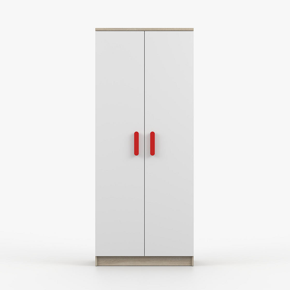 DREHTÜRENSCHRANK 80/192/50 cm 2-türig Jonas III 06 Sonoma Eiche/Weiß + rote Griffe - Rot/Weiß, Holz/Holzwerkstoff (80/193/50cm) - imoebel24