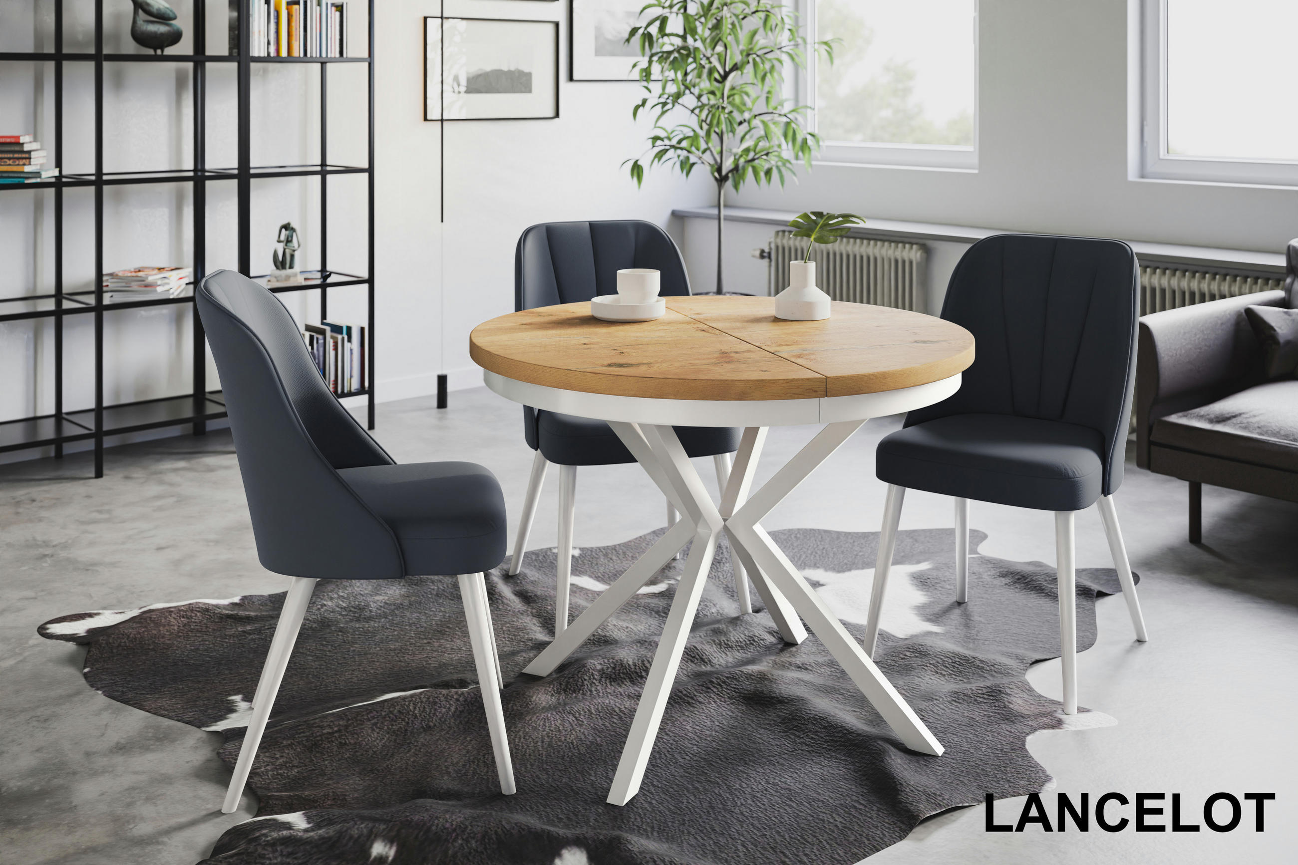 ESSZIMMERTISCH BERGO, ausziehbarer Tisch 90 cm/170 cm, Farbe: Hellbraun, mit Metallbeinen in Farbe Weiß - Beige/Weiß, Holzwerkstoff (90/90/76cm) - Alpi-Möbel