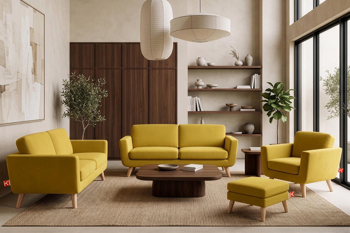 SESSEL TAGIO Massivholz-Beine, Gelb - Gelb/Braun, Buchenholz/Textil (86/80/88cm) - KONSIMO®