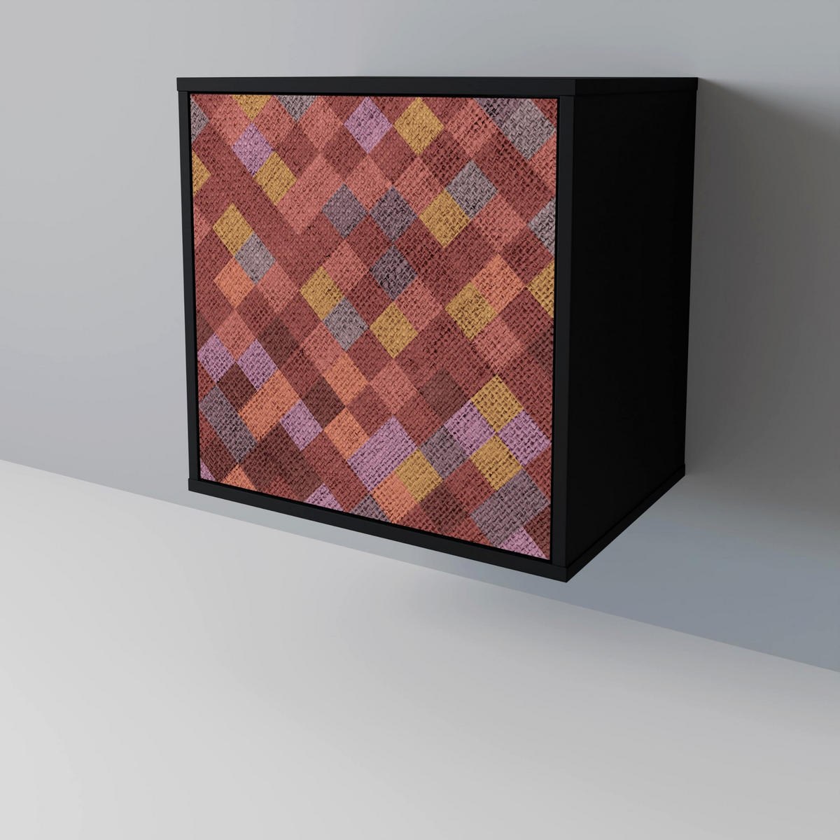 SIDEBOARD PAINTED SQUARES, Schwarz, 57,5x42x70,5 cm, Schwarze Metall-Sternfüße - Multicolor/Schwarz, Holzwerkstoff/Metall (57.5/70.5/42cm) - SpaceRebels