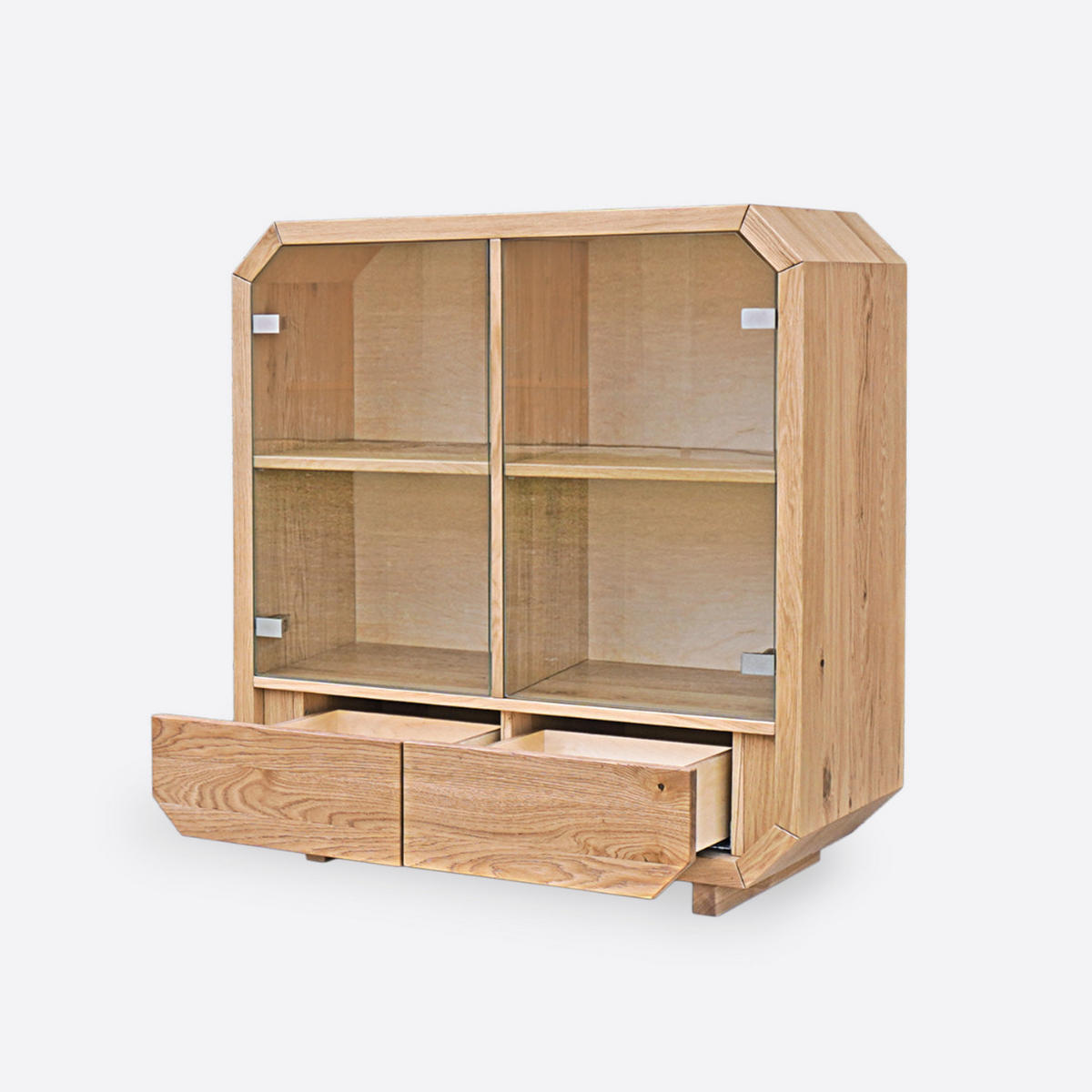 KOMMODE aus Massivholz mit Glas OMNIS - Eichefarben, Holz (100/105/40cm) - Rawood Furniture