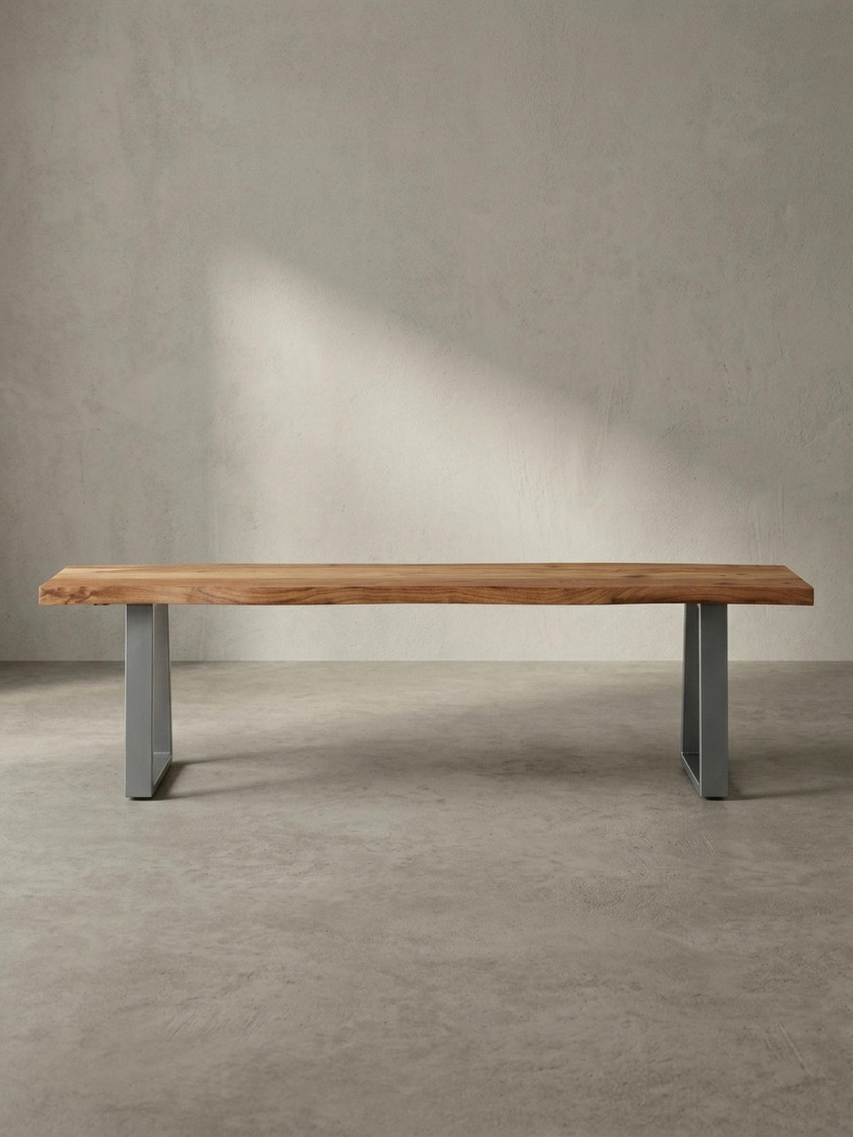 ESSZIMMERBANK Massivholz Metall Baumkante Chromgestell, Akazie 140x40x46 cm - Silberfarben/Braun, Holz/Metall (140/46/40cm) - KADIMA DESIGN