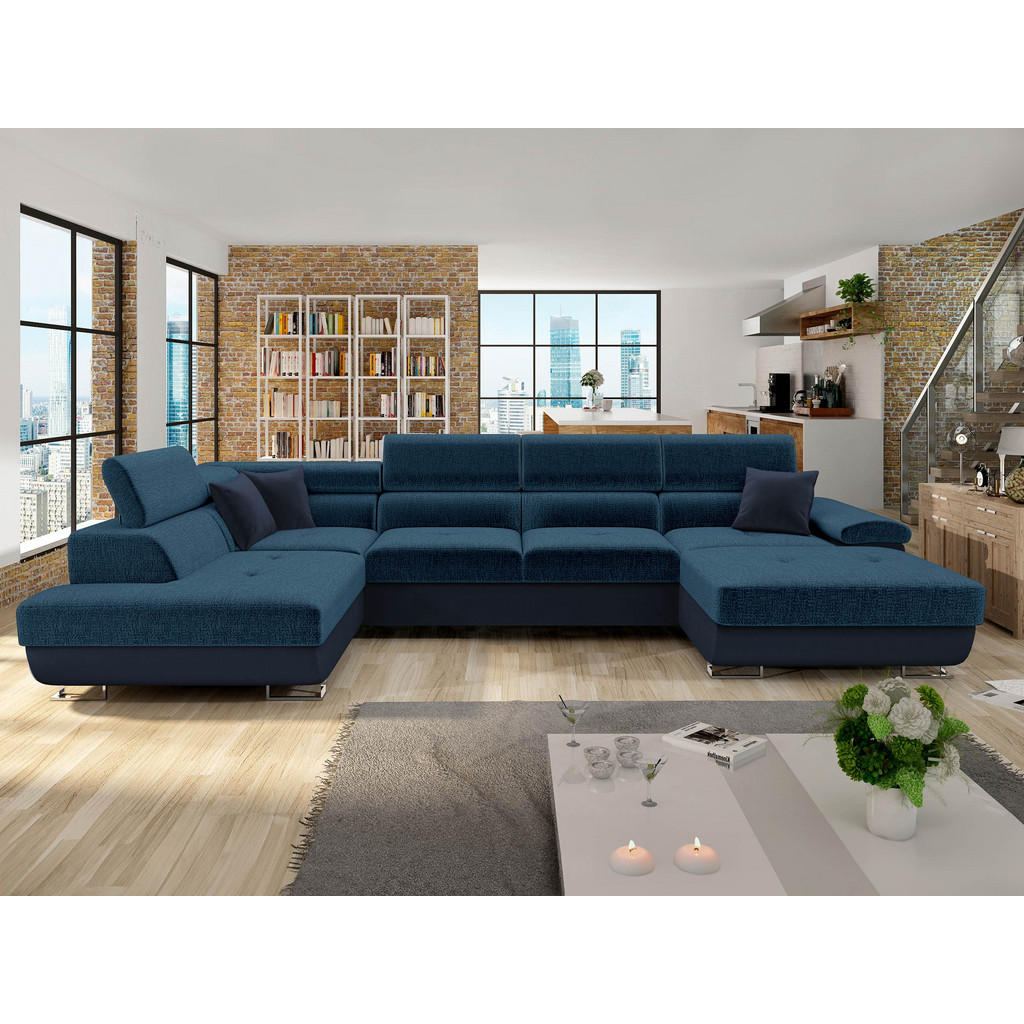 Thumbnail - Mirjan24 Wohnlandschaft, Dunkelblau, Textil, 7-Sitzer, links montierbar,Rechteckig, 345x91x202 cm, Wohnzimmer, Sofas & C...