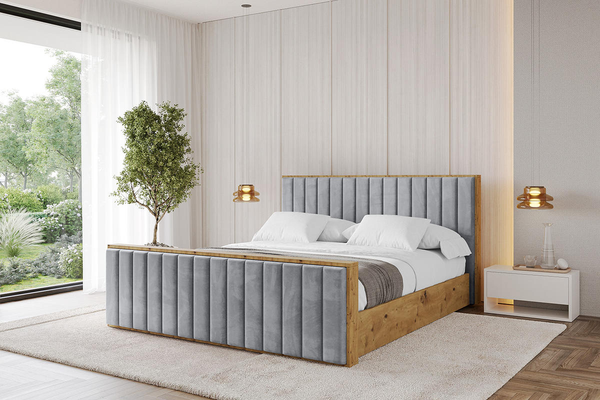 POLSTERBETT mit Bettkasten, Fußteil und Lattenrost, Boxbett mit Matratze H3/H4 - ENZO4-Z 120x200 Grau - Grau, Holzwerkstoff/Textil (120/200cm) - ALTDECOR