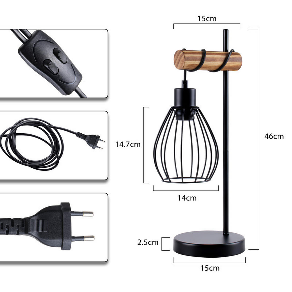 TISCHLEUCHTE Engelbert II 20/15cm - Schwarz, Metall (20/15/46cm) - Nettlife