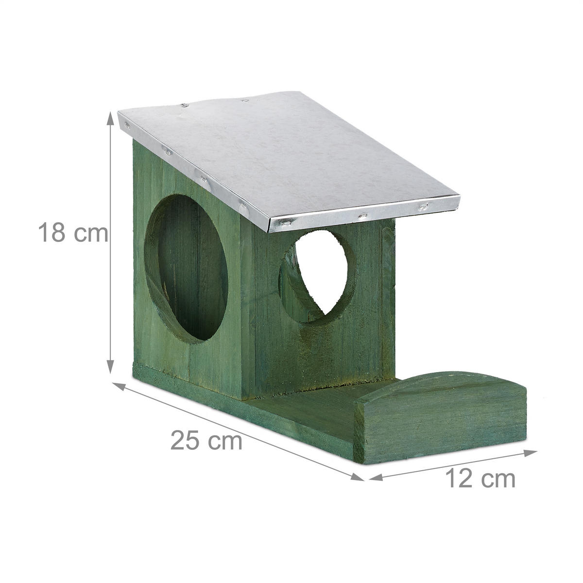 EICHHÖRNCHEN Futterhaus - Dunkelgrün, Holz/Metall (12/18/25cm) - Relaxdays
