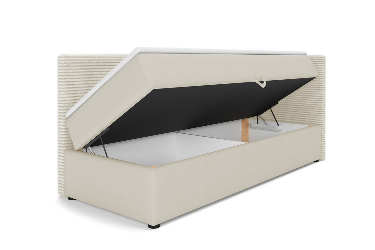 BOXBETT MILA 100/200 in Cord/Velours Ecru H3 links - Ecru, Holz/Holzwerkstoff (100/200cm) - Deine Möbel 24