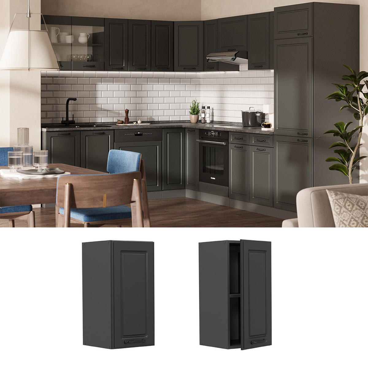 HÄNGESCHRANK R-Line Anthrazit Landhaus 30 cm - Anthrazit, Holzwerkstoff (30/60/31cm) - Vicco