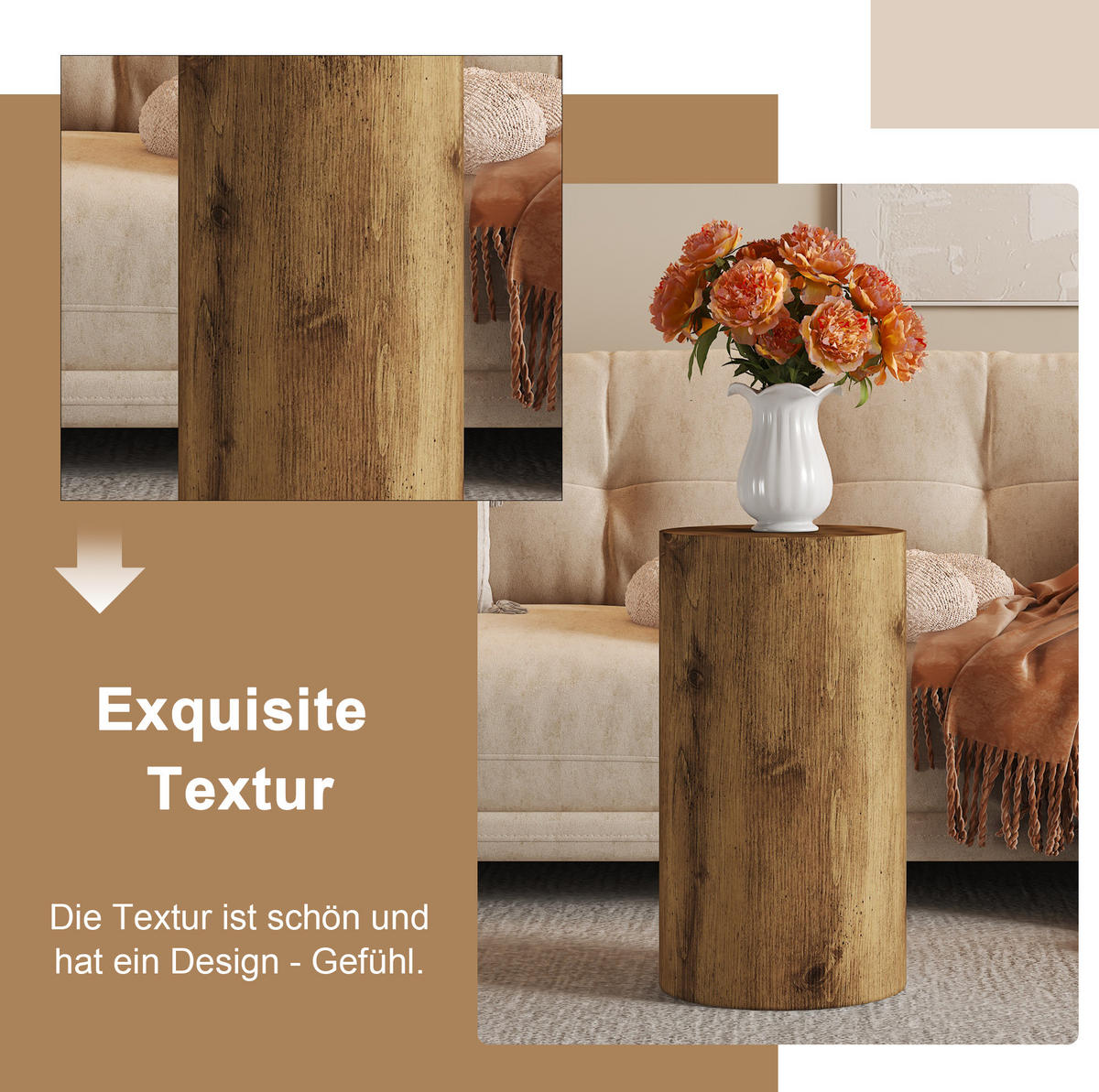 BEISTELLTISCH aus MDF 30x30x55 cm Holzfarben mit wasserabweisender Oberfläche - Naturfarben, Holzwerkstoff (30/30/55cm) - IVMEU