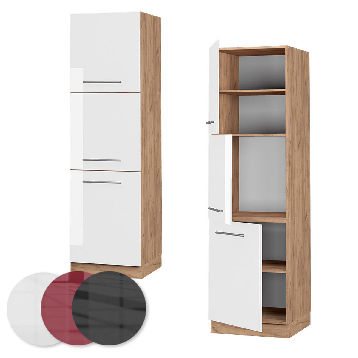 HERDUMBAUSCHRANK Fame-Line Weiß Hochglanz 60 cm - Honigeiche/Weiß Hochglanz, Holzwerkstoff (60/206.8/58cm) - Vicco