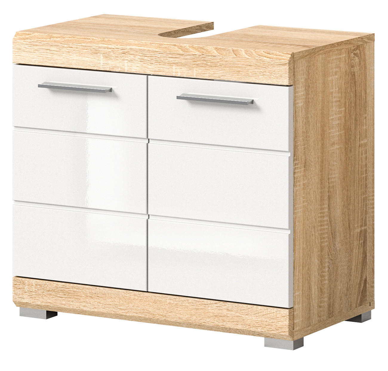 Inn.Furn Waschbeckenunterschrank Weiß Hochglanz, Eiche 60x56x34 cm