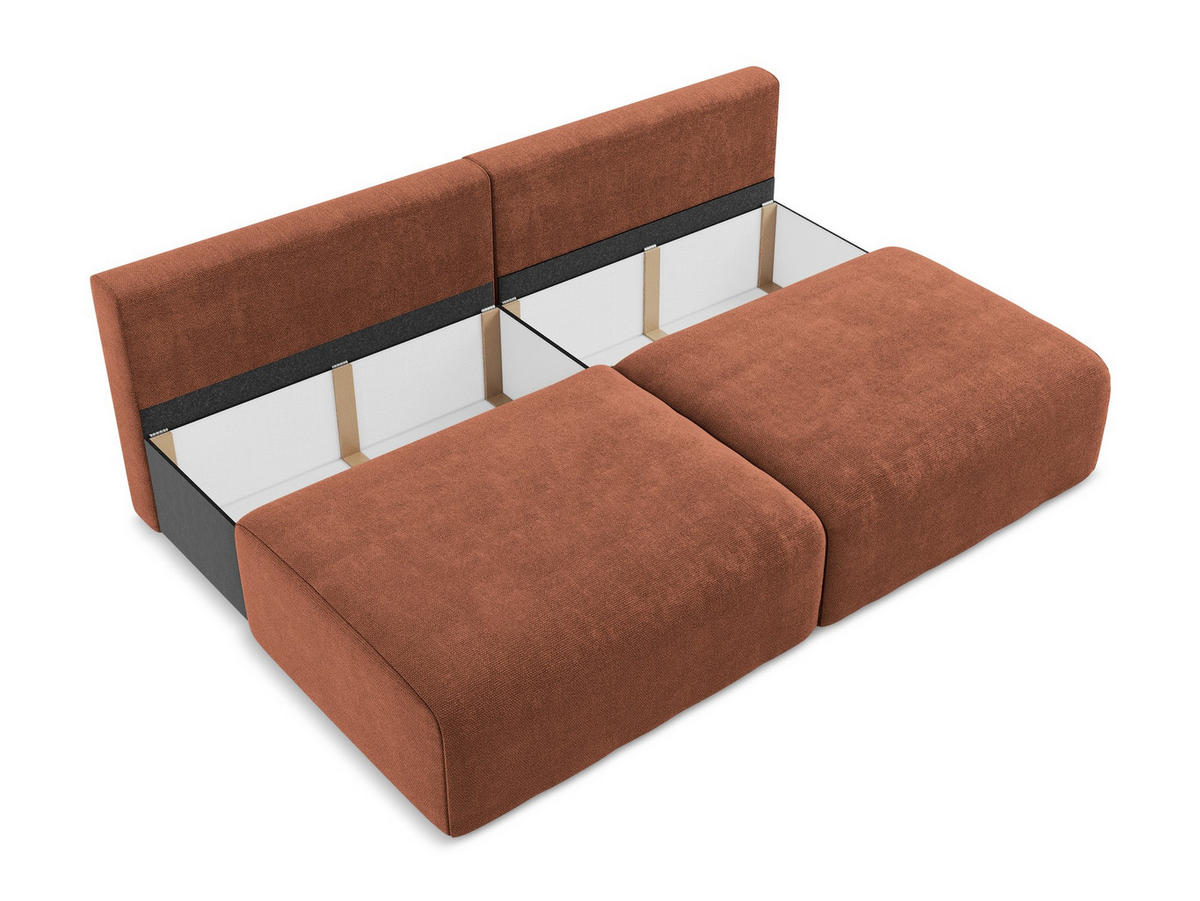 3-SITZER SOFA mit Schlaffunktion Chenille Stoff Orange - Terra cotta/Schwarz, Kunststoff/Textil (216/79/102cm) - Makamii