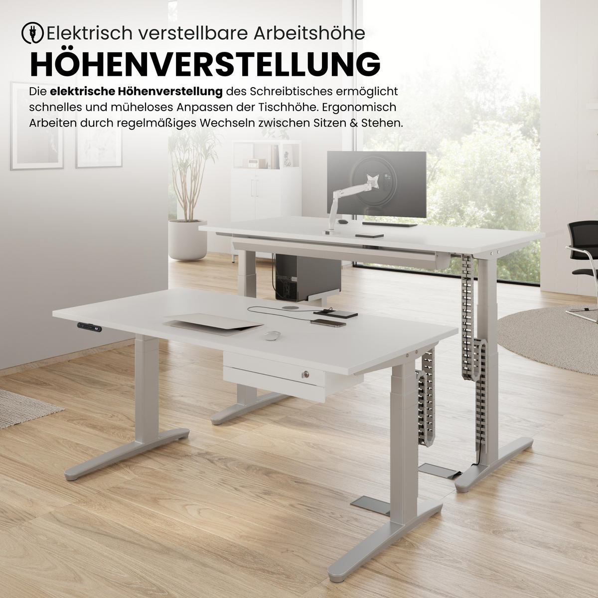 SCHREIBTISCH elektrisch XBHM 100/200/74 cm in Ahornfarben/Graphitfarben - Ahornfarben/Graphitfarben, Holzwerkstoff (100/200/74cm) - bümö