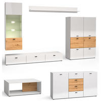 WOHNWAND Oviedo weiß matt / weiß Hochglanz - Artisan Eiche 6-teilig - Weiß Hochglanz/Braun, Holz/Holzwerkstoff (450/144/60cm) - Feldmann-Wohnen