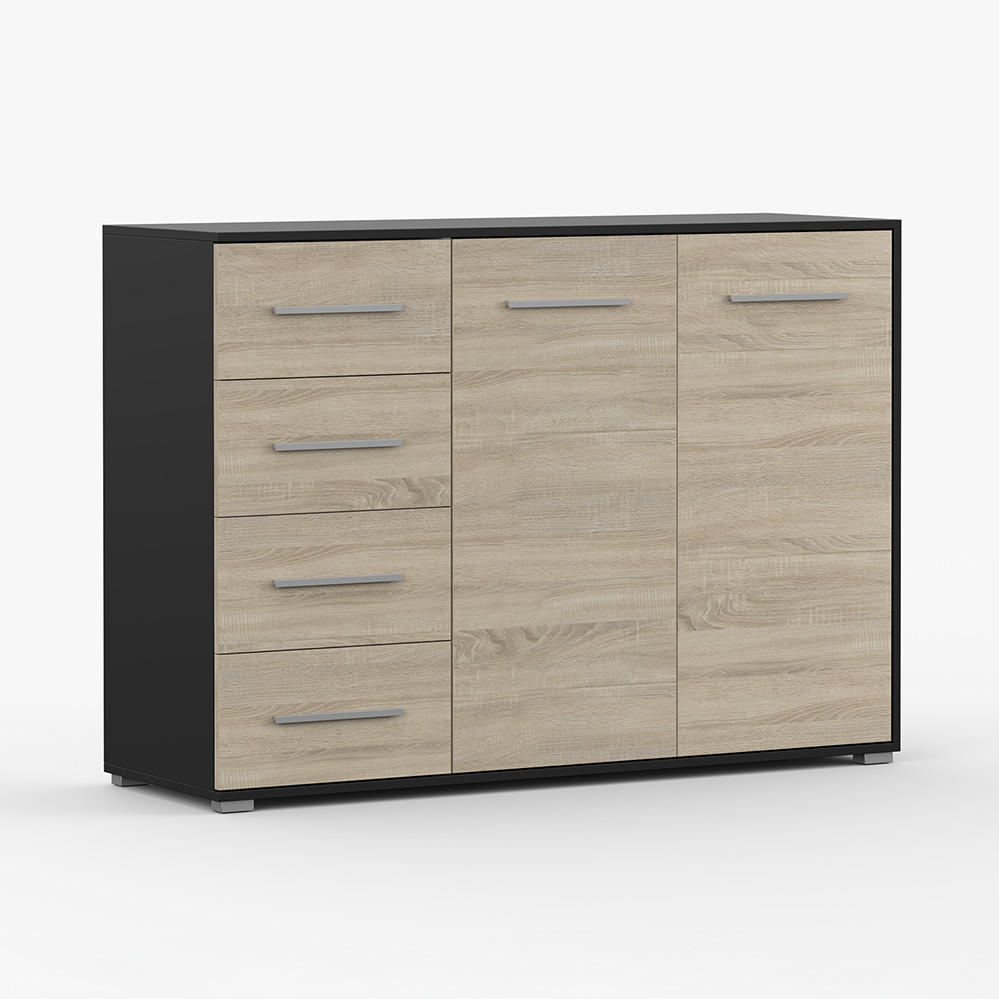 KOMMODE Frida 01 2D4S Schwarz/Sonoma 135 cm - Alufarben/Schwarz, Holzwerkstoff/Kunststoff (135/95/45cm) - imoebel24