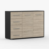 KOMMODE Frida 01 2D4S Schwarz/Sonoma 135 cm - Alufarben/Schwarz, Holzwerkstoff/Kunststoff (135/95/45cm) - imoebel24