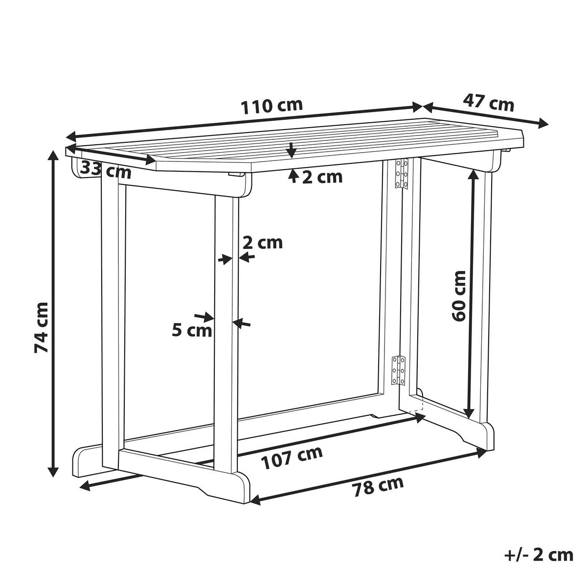 GARTENTISCH 110/47 cm Massivholz Heller Holzfarbton Treia - Hellbraun, Holz (110/74/47cm) - Beliani