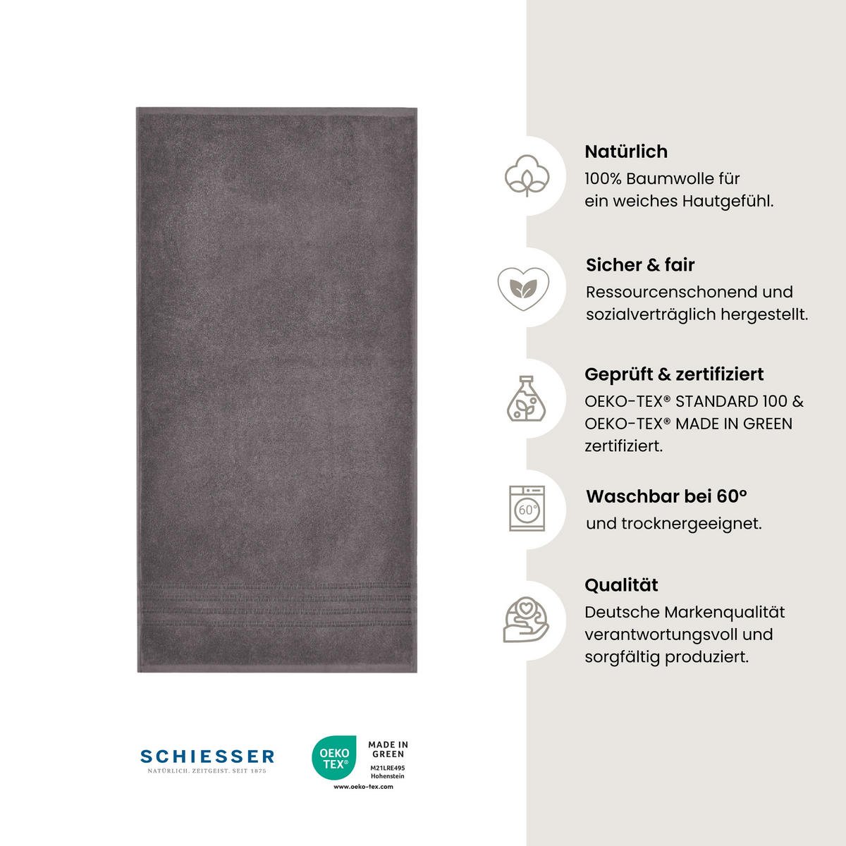 HANDTUCHSET Milano - 4-teilig - 50 x 100 cm - Dunkelgrau - Dunkelgrau, Textil (50/100cm) - SCHIESSER