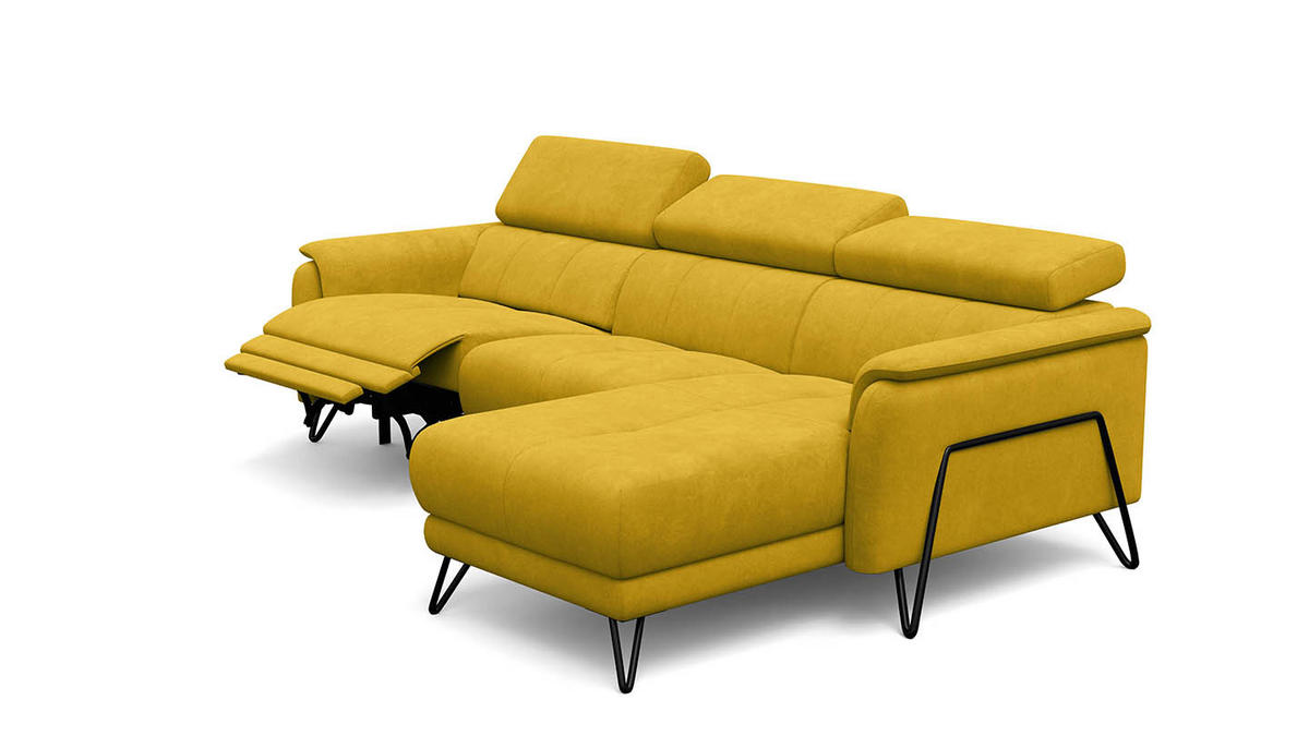 ECKSOFA RODEN 4-Sitzer mit Relax, dunkegelb, Veloursstoff - Gelb, Holz/Textil (268/92cm) - Wozimo