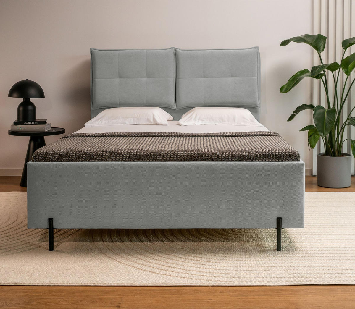 POLSTERBETT Belleo Grau 180x200 cm - Schwarz/Grau, Textil/Metall (180/200cm) - Selsey