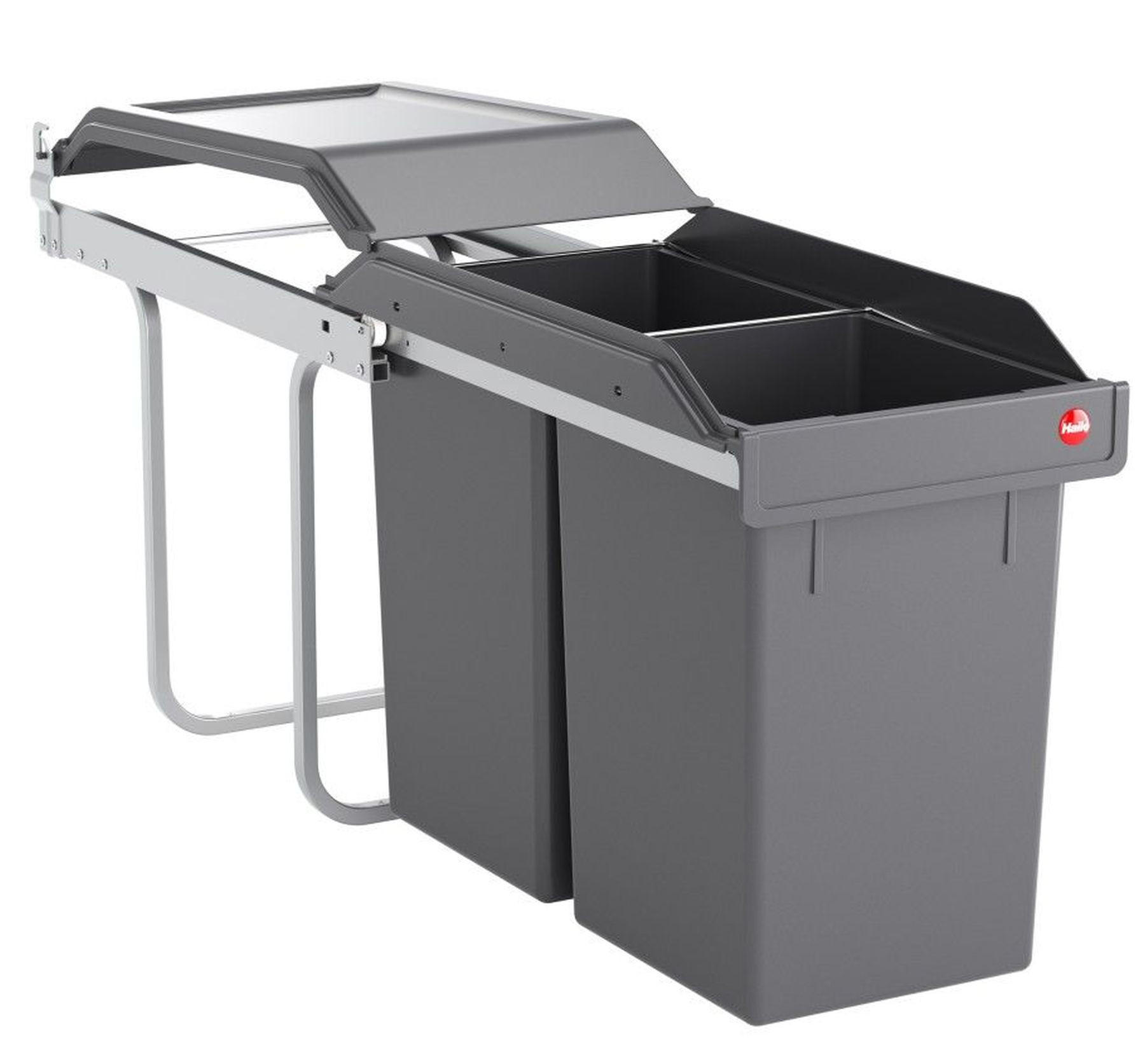 MÜLLEIMER Hailo Tandem Grau Einbau 30-90cm Schrank 2x 15 L Mülltrennung Teilauszug - Grau, Metall (25.2/45.5/50.5cm) - Hailo